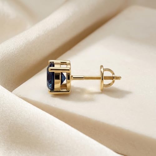 Image of Single Stud For Men & Boys | Gold Plated Pure 925 Sterling Silver Earring | 6mm X 6mm Round Shaped Gemstone Single Screwback Stud | Gift for Men & Boys | Model ERSMY00935