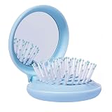 Arthaxi Travel Hairbrush and Mirror Set for Women, Folding Brush with Compact Mirror for Purse or Backpack, Cute Baby Blue Gift