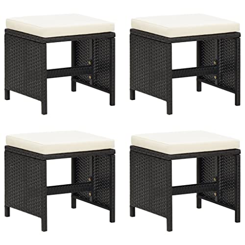 vidaXL 4X Tabourets de Jardin avec Coussins Repose-Pieds de Patio Tabourets de Terrasse Repose-Pieds d'Extérieur Résine Tressée Noir