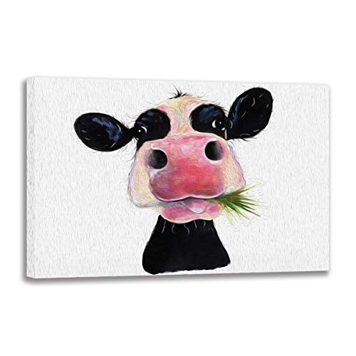 Póster de dibujo animado de vaca en lienzo de 70x100 cm sin marco para pared