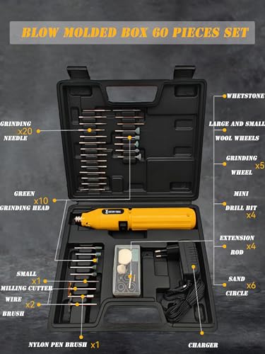 Engraving Pen, Electric Micro Engraving Pen Tool Kit with 60 Accessories Versatile Craft Engraving Tool Kit,Portable DIY Rotary Engraver for Jewelry Wood Glass Stone Carving - Image 8