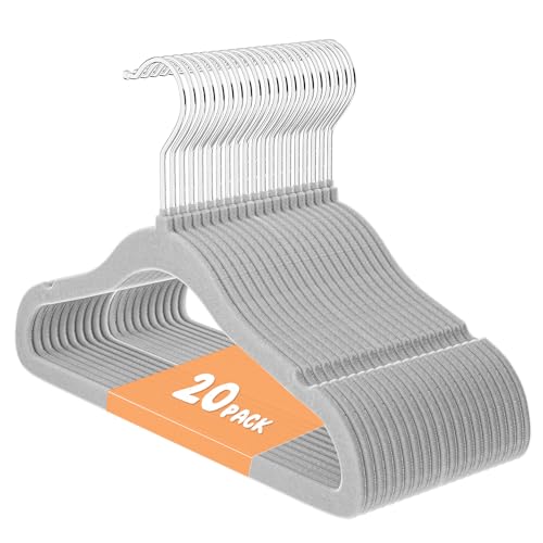 Image of VILICK Baby Hangers for Closet, Velvet Toddler Hangers (20 Pack, Grey) - Non-Slip & Space Saving for Infant Clothes, Pants, Shirts & Dresses
