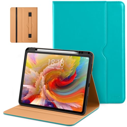 DTTO for iPad Pro 13 inch Case (M5/M4) 2025/2024, Premium Leather Business Folio Stand Cover with Pencil Holder - Auto Wake/Sleep & Multiple Viewing Angles, Built in Hand Strap & Pocket, Cyan Blue by DTTO - Used condition - US$21.05