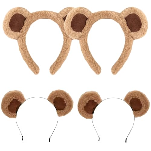 Bären Ohren Haarbänder 4er-Set in Braun und Khaki Niedliches Accessoire für Damen Weiches Material 21.7 x 20 x 2.5 cm