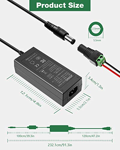 JOVNO 5V 10A Power Supply, 100-240V AC to DC 50W Adapter 10 Amp 9A 8.5A 8A 6A Converter 5.5x2.5mm Tip 7.5ft Cord for Christmas Lights, WS2811 WS2812B WS2813 SK6812 LED Strips, Raspberry Pi, Atomic Pi
