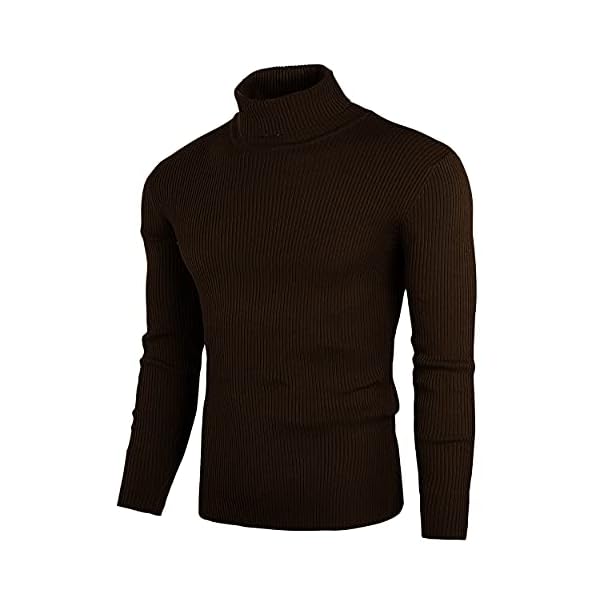 VILOVE Mens Turtleneck Knitted Ribbed Slim Fit Pullover Thermal Sweater Dark Brown X-Large - Image 3
