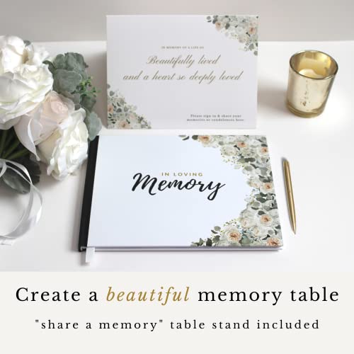 Magnolia Memorial Funeral Guest Book - Elegant In Loving Memory Memorial Service Guest Book For Funeral With Matching Share A Memory Table Stand - 200 Guests Entries With Name & Address, Hardcover #TOP4