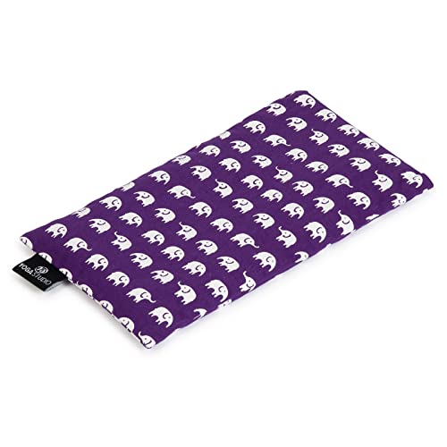 Yoga Studio Organic Eye Pillow - 23cm x 13cm Linseed Filled Cotton Yoga Pillow for Tired Eyes, Relaxation, and Headaches - Purple Elephant