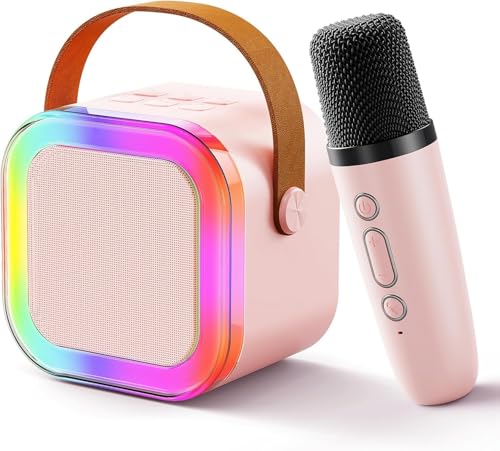 Image of Bluetooth Karaoke Microphone with Portable Speaker and RGB Light Ring, USB Charging, Mic Echo Music Controls, Voice Effects, TF Card and USB Flash Drive Support
