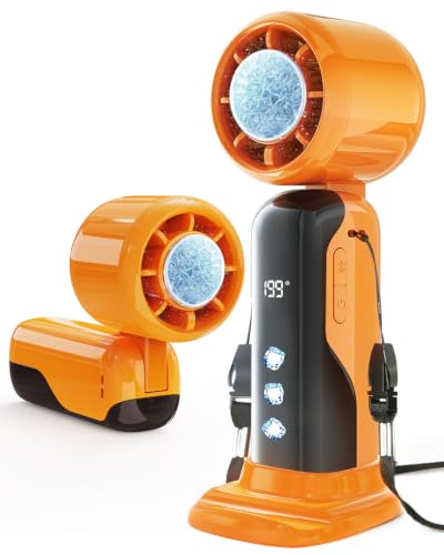 STRHAGO Tragbarer Turbo Handventilator mit Ice-Cooling USB-C aufladbar 90 klappbar 1199 Geschwindigkeitsstufen inkl. abnehmbarer Standfußhalterung Mini Ventilator für Outdoor Zuhause Büro Reisen