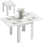 HOMCOM 55" Extendable Dining Table for 4-6 Person, Rectangular Modern Kitchen Table with PU Handle and Felt Pads for Small Spaces, White Wood Effect