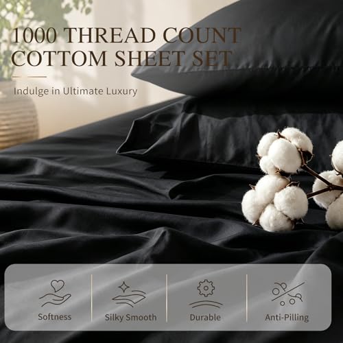 Image of MEISHANG 1000TC Egyptian Cotton Sheets Queen, 18-24 inch Extra Deep Pocket | 1000TC Egyptian Cotton Sheets, Sateen Weave, Ultra Soft & Breathable, OEKO-TEX Certified