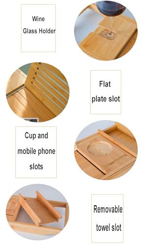Bandeja extensible de bambú para bañera de madera ajustable de 75 a 109 cm, perfecta para velas, toallas, libros, teléfonos de vino, accesorio ideal para ducha (caja doble: bambú)