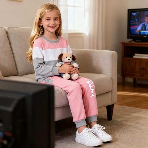 Image of Kids Toddler Girl Clothes Heart Letter Print Long-sleeved round collar top+Letter Print Pants Outfits Set