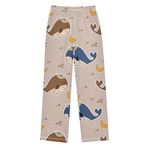 Whale Blue Brown Boys Pants Boys Athletic Pants Long Pant for Boywith Pockets Wide-Leg Size 6-14Y