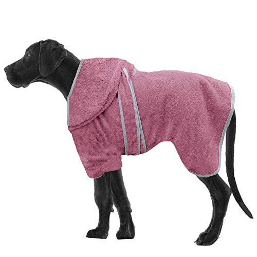 HOMELEVEL Hundebademantel Hundehandtuch - Handtuch für große und kleine Hunde - 100% Baumwolle - Bademantel weich bequem für Hund - mit Kapuze und Gürtel