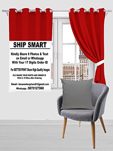 Image of Crush Fabric Photo Personalise 2 Curtains & 1 Cushion with 8 Eyelet for Living Room Bedroom Home Office 4 x 5 Feet Style 134 (Set of 3) (Red)