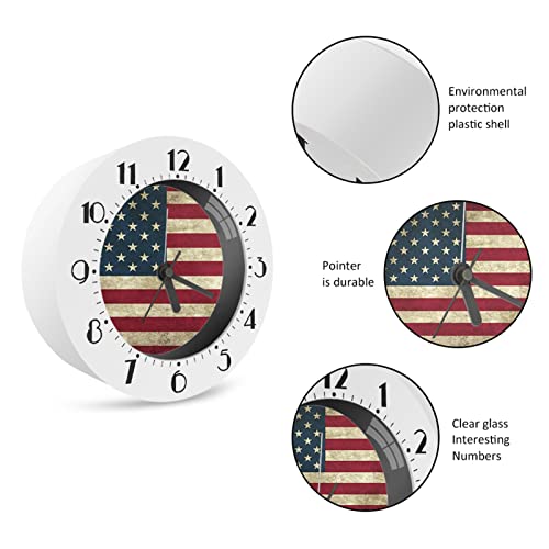 Glenlcwe Vintage American Flag Print Alarm Clock Round Silent Clock For Women Men Child Super Silent Battery Operated Clock,Small #TOP2