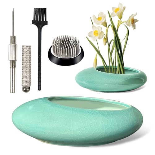 Flower Frogs Vase Set, Ikebana Vases with 1.6Inch Flower Frog、5Inch Brushes and 2.9Inch Orthodontic Appliances.(Green)