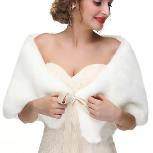 Faux Fur Shawl Wraps Wedding Sleeveless Faux Fur Stole Fur Scarf for Bride and Bridesmaids