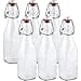 Estilo Swing Top Easy Cap Clear Glass Bottles with Caps, Round, 8.5 oz, Set of 6 - Standard Size, Flip Top Glass Bottles to Store Home Brews, Oils, Vinaigrettes, Wines, Beer, Teas - Syrup Bottles