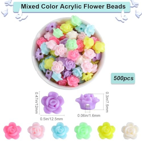 SOFPLATE 500pcs Large Acrylic Flower Beads Rose Flower Beads Spring Rosary Floral Candy Color Opaque Big Colorful Bead Charms for jewellery Making Women Bracelet Necklace Keychain Crafts Accessories - Image 2