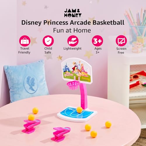 Image of Amazon Brand - Jam & Honey Disney Frozen Tabletop Shooting Basketball Game | Mini Desktop Arcade Toy | for Kids 3+ Years | Spring-Loaded Launcher | Skill Development | Kids Friendly | Gift Ready
