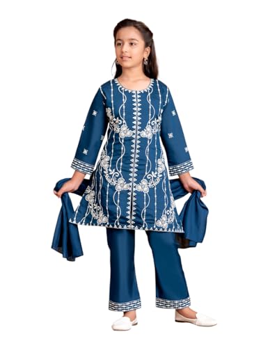Image of Aarika Girls Ethnic Wear Purple Colour Thread Embroidery Kurti Pant Set With Dupatta