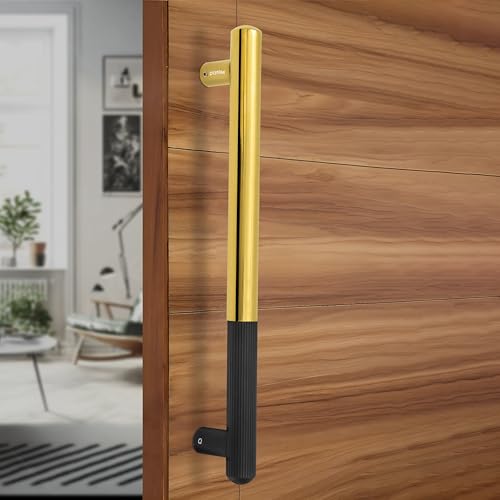 Image of Plantex Door Handle /14 Inch Main Door Handle /Stainless Steel and Aluminium Door Handle /Pull-Push Door Handle /Door Accessories (Pack of 1, Black & Gold)