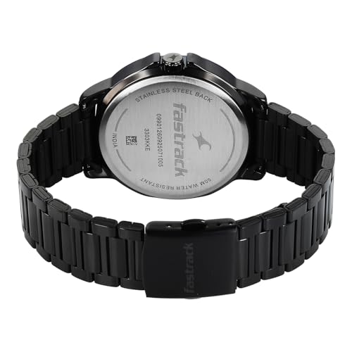 Image of Fastrack Street Opulence Sun Moon Multifunction Quartz Analog with Blue Dial Black Stainless Steel Metal Strap Watch for Men - 3303KM07