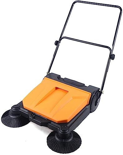 Barredora de piso de empuje manual para exteriores - Barredora de piso industrial genérica Capacidad de 4 galones, ancho de barrido de 26, barre 29,277 pies cuadrados/hora para entrada de vehículos
