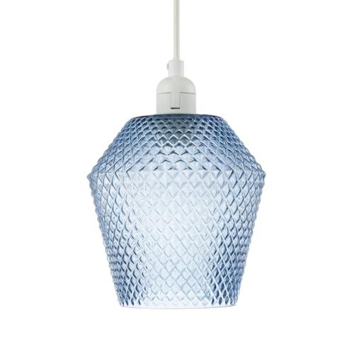 Modern and Compact Midnight Blue Glass Diamond Design Easy Fit Pendant Lamp Shade for Kitchen, Lounge, Dining Room etc | 17cm x 17cm by Happy Homewares