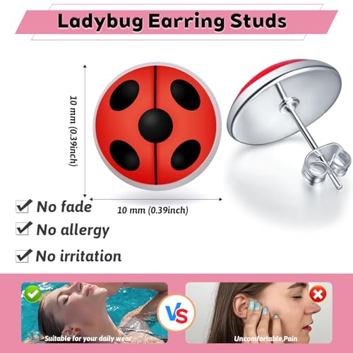 SIISPRI 316L Surgical Stainless Steel Ladybug Earring Round Circle Button Stud Post Earrings 10MM2