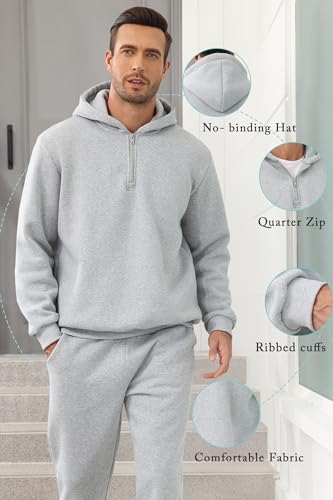 Men's Tacksuit 2-Piece Active Set Fleece Pullover Quarter Zip Sweatshirt and Sweatpants Jogging Sweatsuit Outfit4