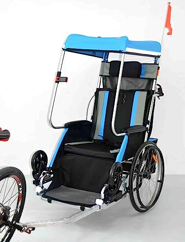 CAULO Fahrradanhänger für Erwachsene, Rollstuhl, Fahrrad, Aluminiumlegierung, hinterer Anhänger, Stoßdämpfung, komfortabler Traktor, multifunktionaler Wagen (Blue)