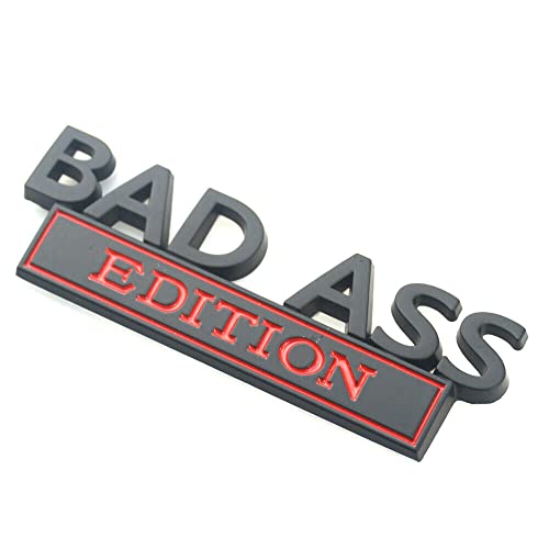 2 Pack Bad Ass Edition Emblem 3D Metal Badass Badge Sticker Decal With 3M Tape Replacement For Cars, Trucks, Motorcycles, Boats & Laptops (Black Red) #TOP3