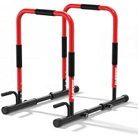 SolidFit Adjustable Dip Bar Station w/ 420-Lb Capacity & Foam Handles (Red)