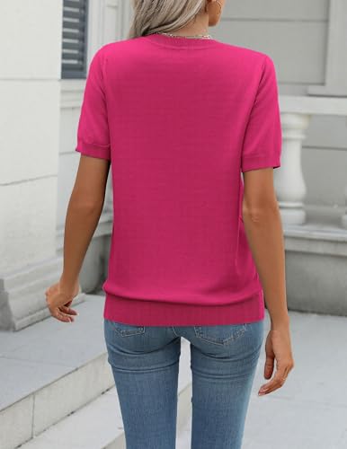 Image of Zeagoo Womens Summer Short Sleeve Tops Crew Neck Lightweight Pullover Sweaters Loose Dressy Casual Blouse Basic Clothes