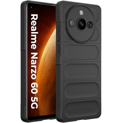 Image of A rtistque Liquid Silicone Stripes Back Cover Case for Realme Narzo 60 5G | with Camera Protection | with Inner Fabric | Anti Slip Grip | AirBag Case - Black
