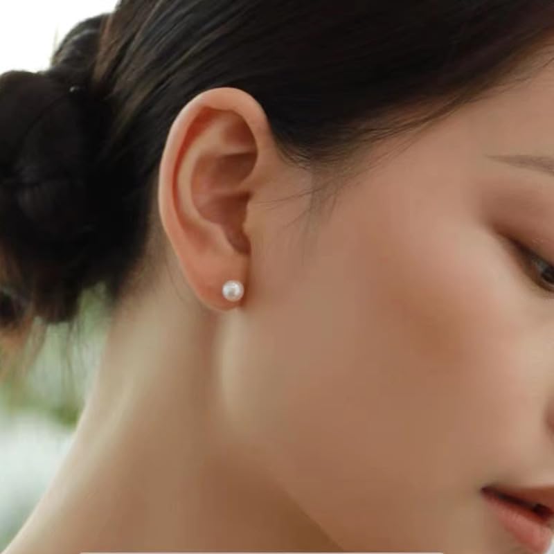 JaruJaru Freshwater Button Pearl Stud Earrings 4-10mm, S925 Sterling Silver, Near-round Flatback, Hypoallergenic Minimalist Earrings for Sensitive Ears, Comfort Sleep Earrings - Image 2
