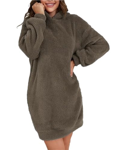 shownicer Pulloverkleid Damen Minikleid Winterkleid Langarm Rundhals Plüschkleid Winter Warme Fuzzy Fleece Kleid Lässige Lose Sweatshirtkleid Mit...