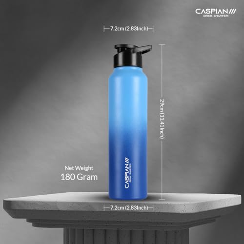 Image of CASPIAN / / / HIke ISI Certified Stainless Steel Water Bottle 1 ltr. (M Blue, 1 Litre) | Leak Proof Sipper for Fridge Home Office Travel School Kids Boys Girls Adults Sports Gym Yoga Gift | BPA Free