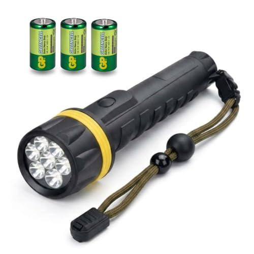 Lampe torche LED étanche HiBright avec 7 LED puissantes en caoutchouc et dragonne