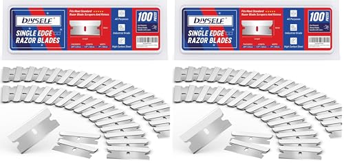 DIYSELF Single Edge Razor Blades, 100 Blades, Razor Blades Refiils for Razor Scraper, Utility Knife, Heavy Duty One Edge Blades, High Carbon Steel Blade for Removing Decals, Stickers (Pack of 2)