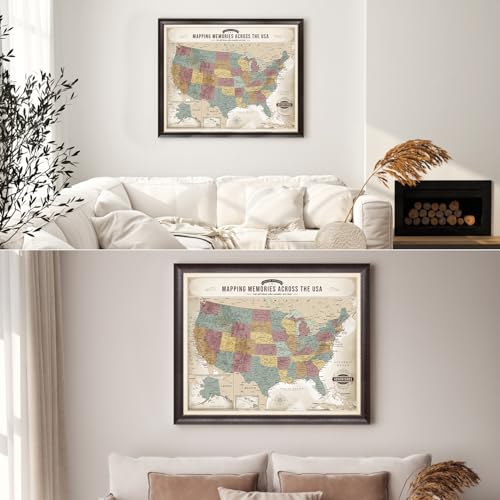 Image of DECORARTS - Large Personalized Push Pin Travel Map USA, Custom Name, Pin Board Canvas Wall Art, Vintage Pastel United States Decor, Optional Wood Frame, Giclee Print, Handcrafted in USA, 35x28''