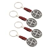 FOMIYES 4 Llaveros Con Y Medallas Benedictinas Pequeños De Metal Plateado