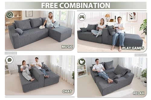 Image of HABUTWAY 94'' Cloud Sectional Couch, Boneless Sofa with Deep Seat, Modular Comfy L-Shape Couch with Chaise for Living Room Bedroom, No Assembly Required(Grey,Right Facing Chaise)