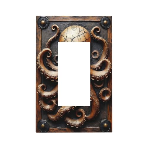 Decorative Outlet Covers Vintage Octopus 1 Gang Single Decora Gfci Device Light Switch Covers Plate 1 Rocker Wall Plate Jumbo Faceplate for Bedroom Decor