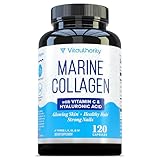 Marine Collagen Capsules Hyaluronic Acid & Vitamin C | 2,000mg Hydrolyzed Fish Collagen Peptides per Serving | Skin Elasticity, Hydration, Hair, Nail & Joint Support | Pescatarian-Friendly 30 Servings
