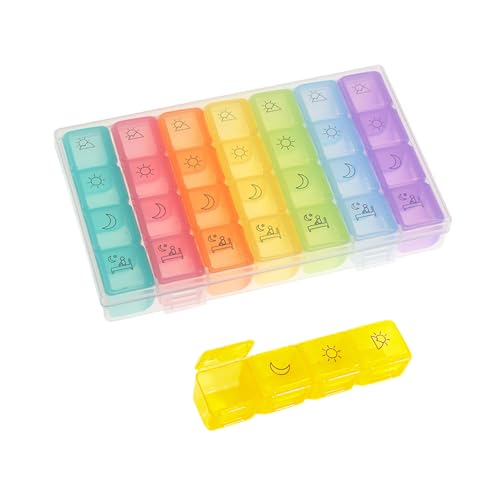 Oneyijun Pilulier Semainier 7 Jours Semaine Matin Midi Soir Pillulier 28 Compartiments Medicament Journalier Pill Box Portabilité Boite Medicaments Rangement...